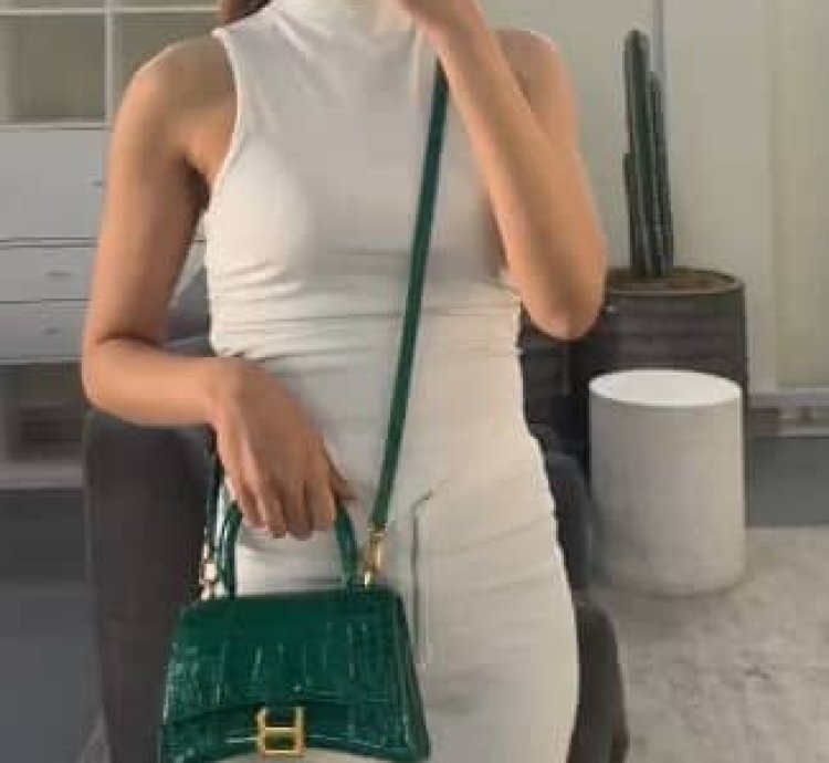 Balenciaga Green Croc Embossed Leather Xs Hourglass Top Handle Bag