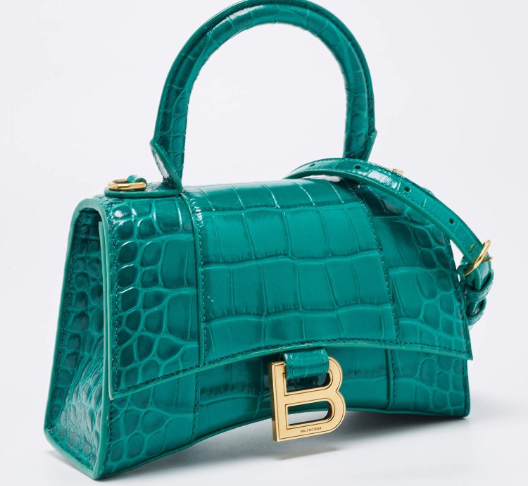 Balenciaga Green Croc Embossed Leather Xs Hourglass Top Handle Bag