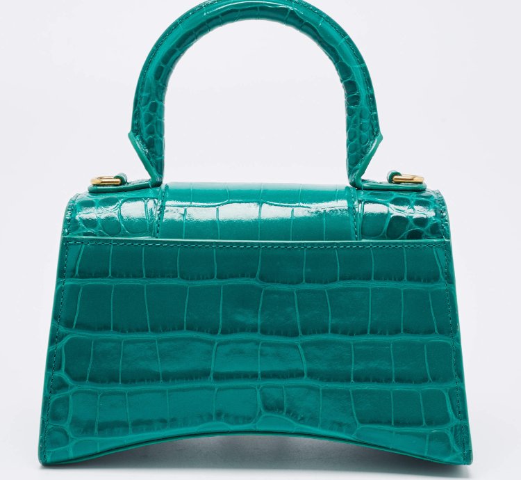 Balenciaga Green Croc Embossed Leather Xs Hourglass Top Handle Bag