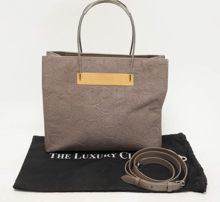 Balenciaga Grey Croc Embossed Calf Hair Small Cable Shopper Tote