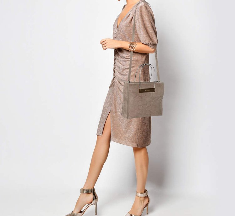 Balenciaga Grey Croc Embossed Calf Hair Small Cable Shopper Tote