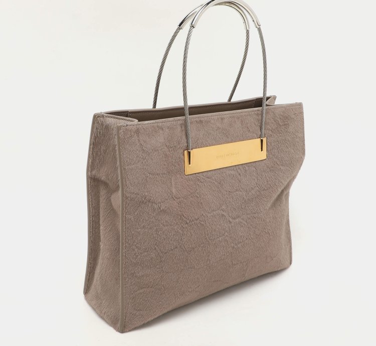 Balenciaga Grey Croc Embossed Calf Hair Small Cable Shopper Tote