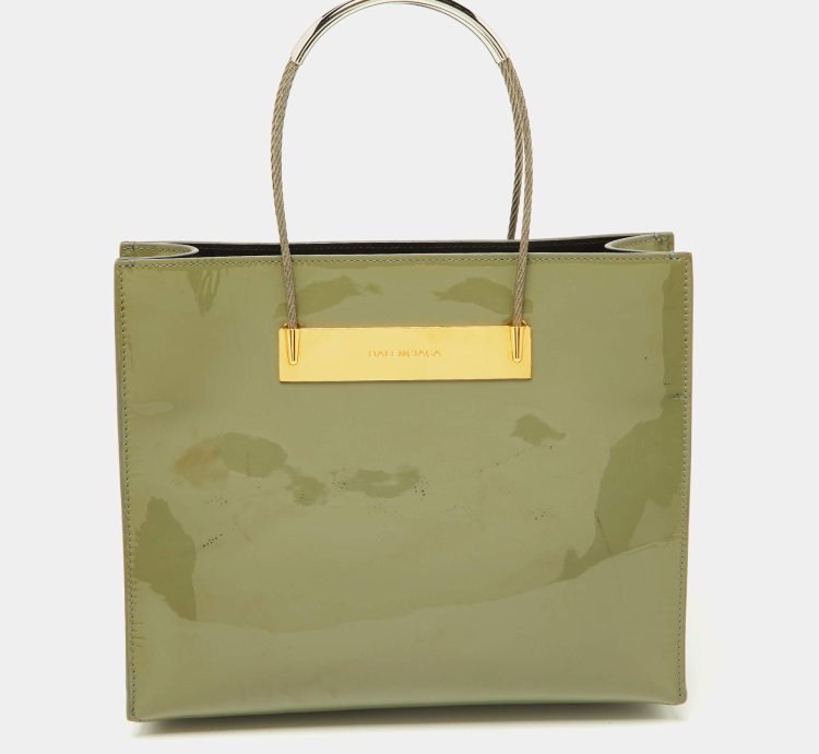 Balenciaga Grey Patent Leather Small Cable Shopper Tote