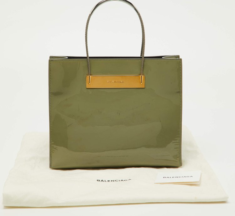 Balenciaga Grey Patent Leather Small Cable Shopper Tote