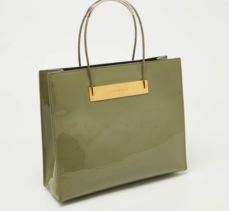 Balenciaga Grey Patent Leather Small Cable Shopper Tote