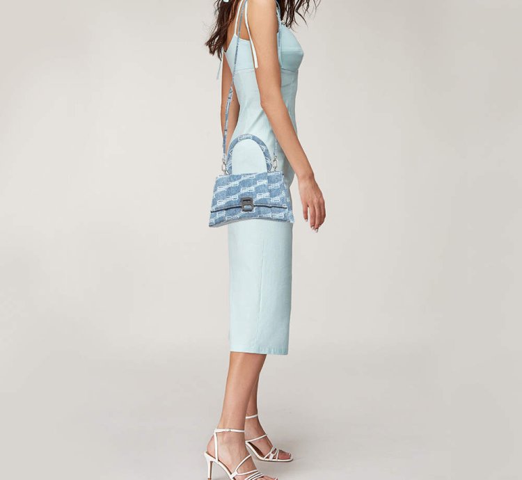 Balenciaga Light Blue Bb Monogram Denim Small Hourglass Top Handle Bag