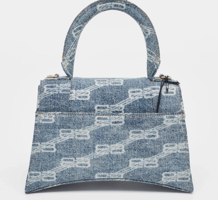 Balenciaga Light Blue Bb Monogram Denim Small Hourglass Top Handle Bag