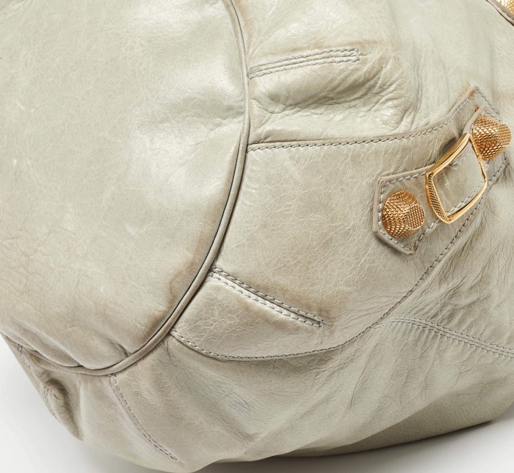 Balenciaga Light Grey Leather Ggh Pompon Hobo