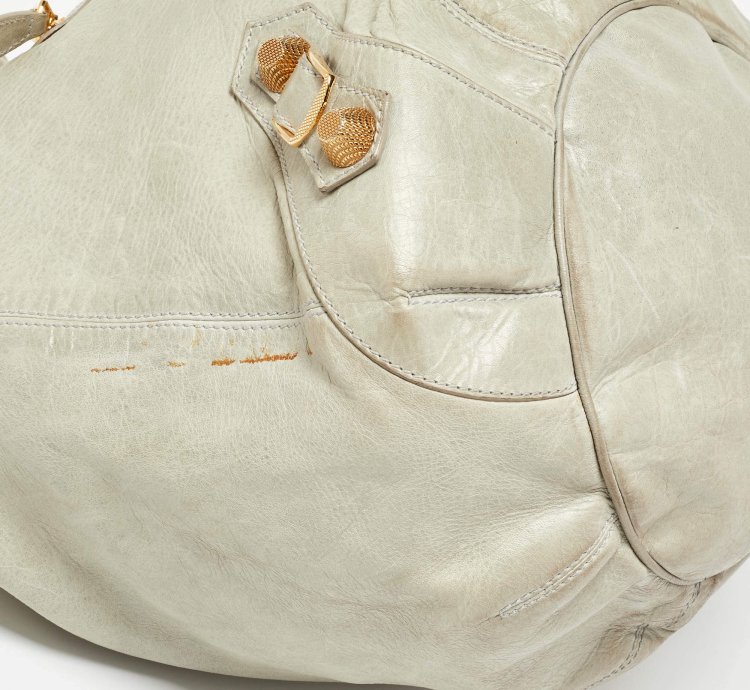 Balenciaga Light Grey Leather Ggh Pompon Hobo