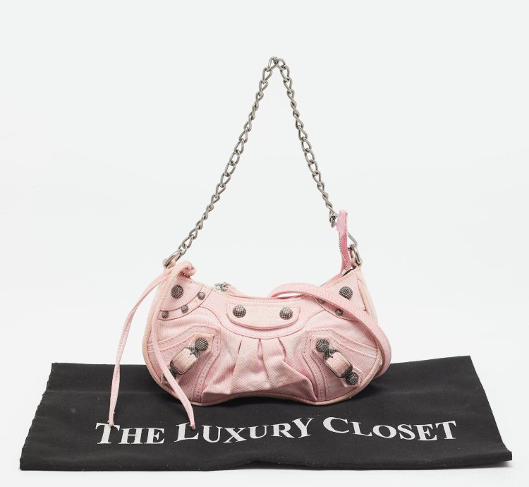 Balenciaga Light Pink Bb Monogram Denim Mini Le Cagole Shoulder Bag