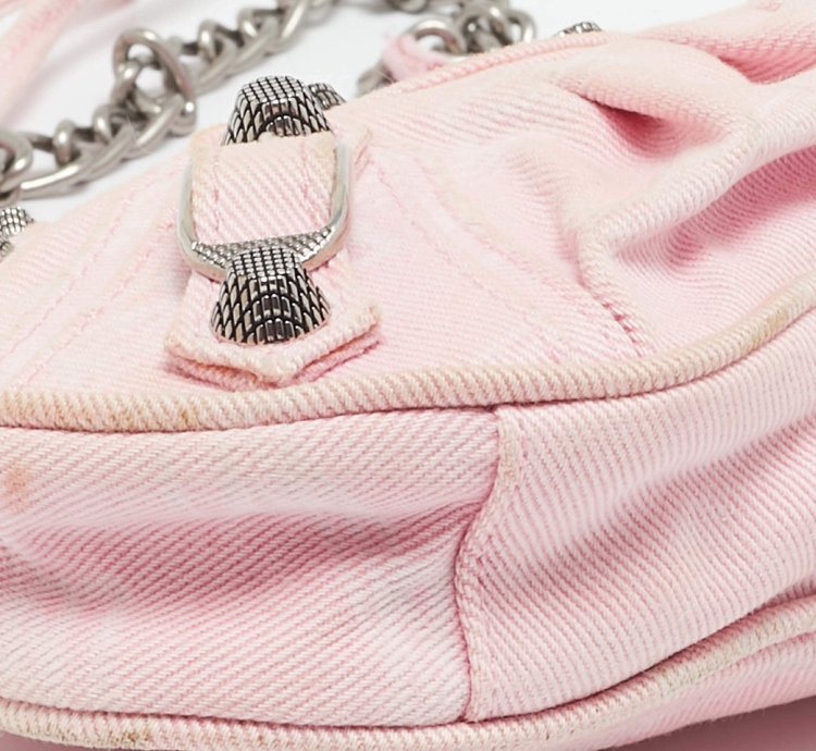 Balenciaga Light Pink Bb Monogram Denim Mini Le Cagole Shoulder Bag