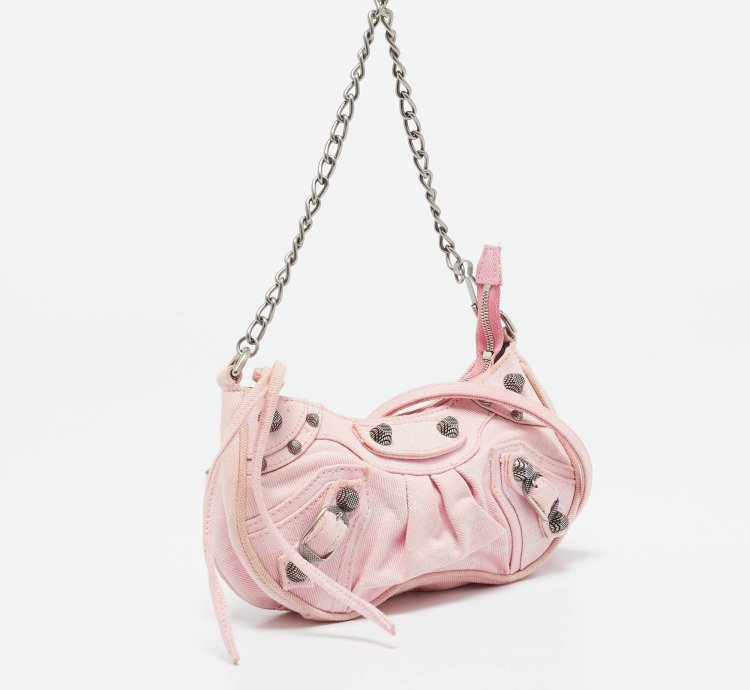 Balenciaga Light Pink Bb Monogram Denim Mini Le Cagole Shoulder Bag