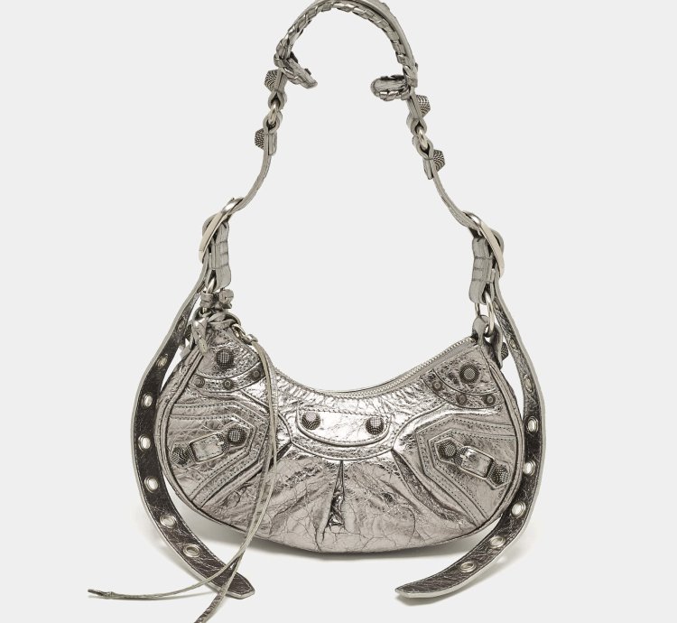 Balenciaga Metallic Grey Leather Xs Le Cagole Shoulder Bag
