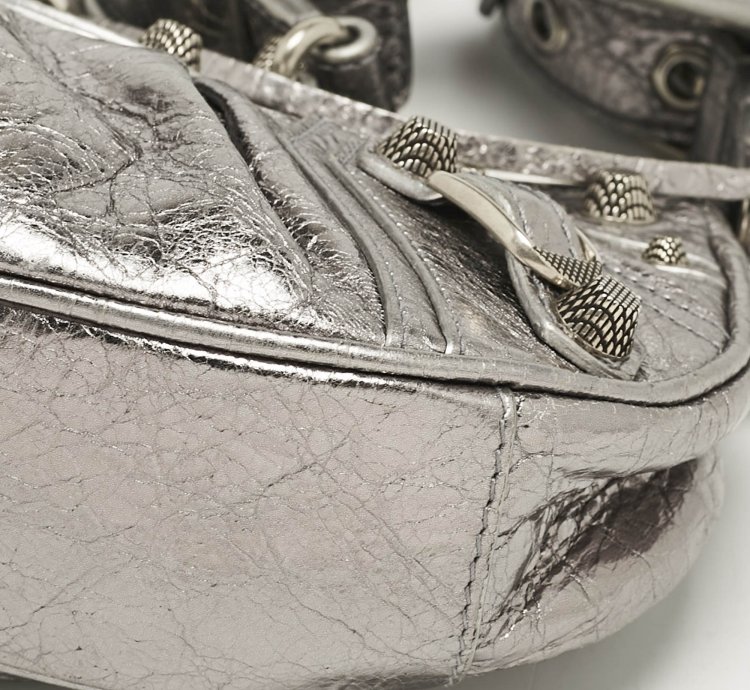 Balenciaga Metallic Grey Leather Xs Le Cagole Shoulder Bag