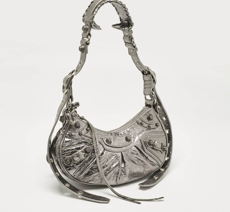 Balenciaga Metallic Grey Leather Xs Le Cagole Shoulder Bag
