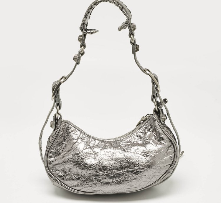 Balenciaga Metallic Grey Leather Xs Le Cagole Shoulder Bag