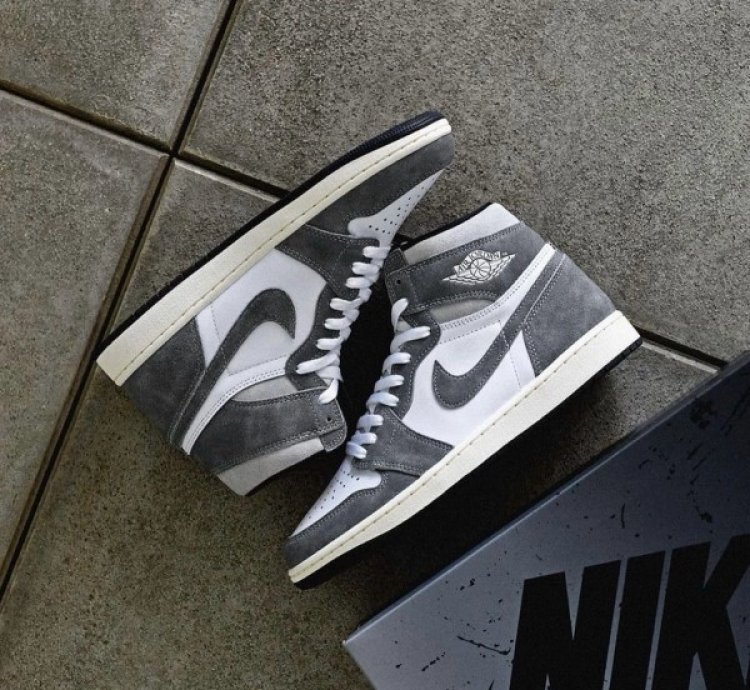 Nike Air Jordan 1 High Washed Grey Black Basketball Sneakers Semi Ua