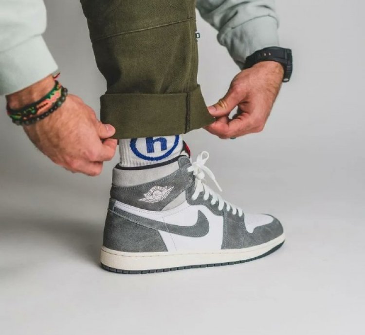 Nike Air Jordan 1 High Washed Grey Black Basketball Sneakers Semi Ua