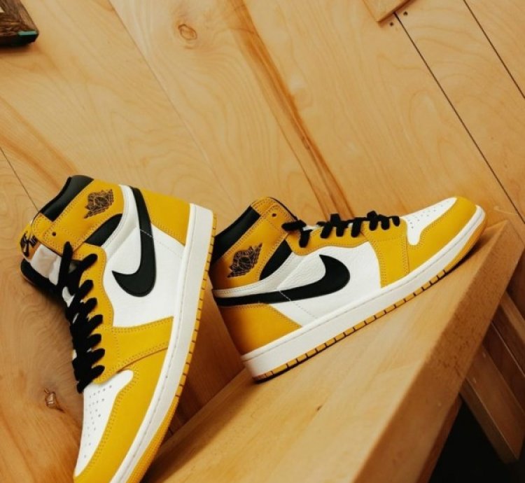 Nike Air Jordan 1 High Yellow Ocher Black Basketball Sneakers Semi Ua