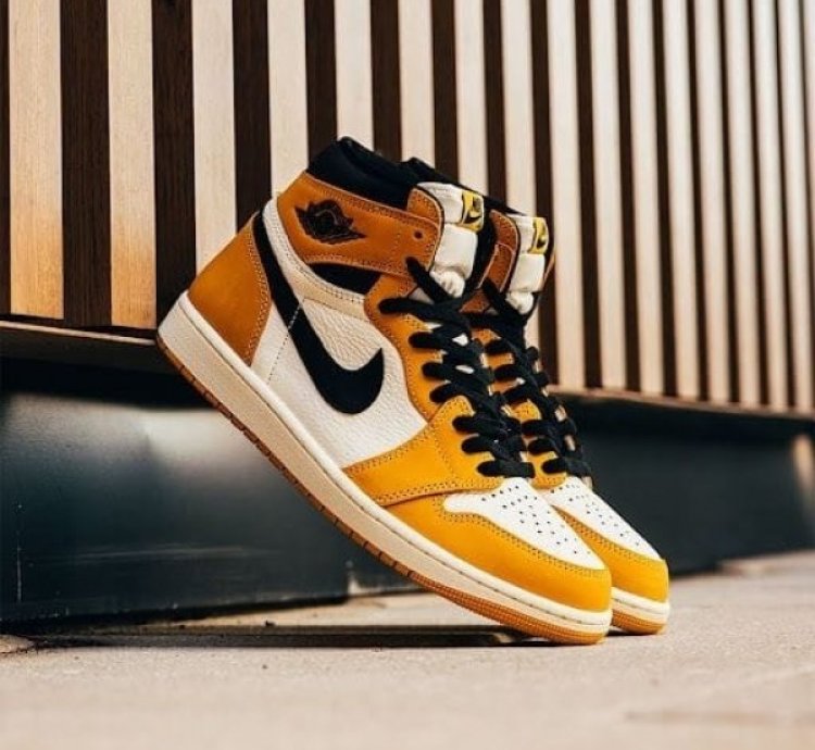 Nike Air Jordan 1 High Yellow Ocher Black Basketball Sneakers Semi Ua