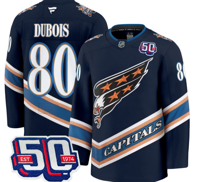 Men Pierre Dubois Jersey 80 Washington Capitals Eagle 50th Anniversary Navy