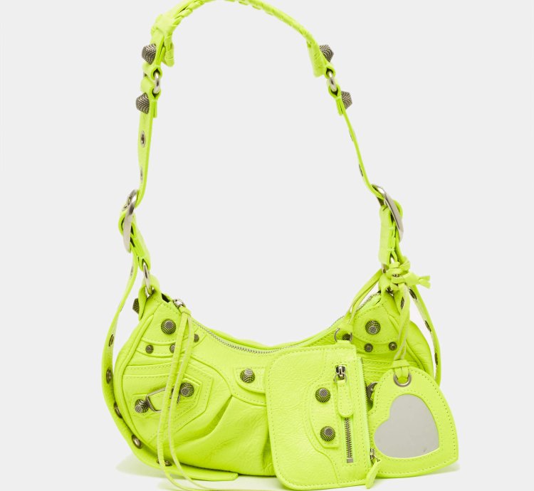 Balenciaga Neon Green Leather Xs Le Cagole Shoulder Bag