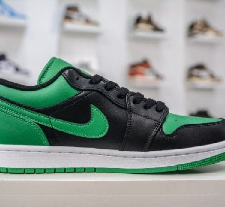 Nike Air Jordan 1 Low Black Lucky Green Basketball Sneakers