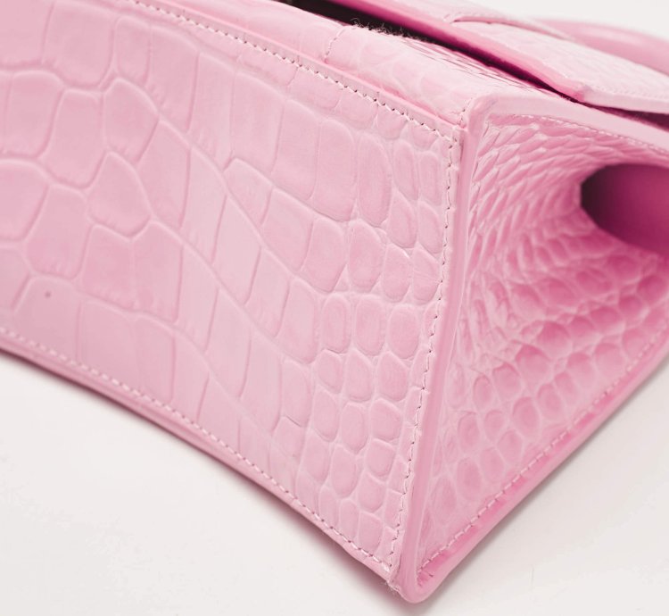Balenciaga Pink Croc Embossed Leather Small Hourglass Top Handle Bag