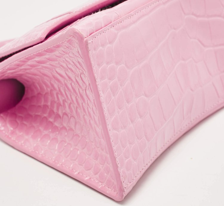 Balenciaga Pink Croc Embossed Leather Small Hourglass Top Handle Bag