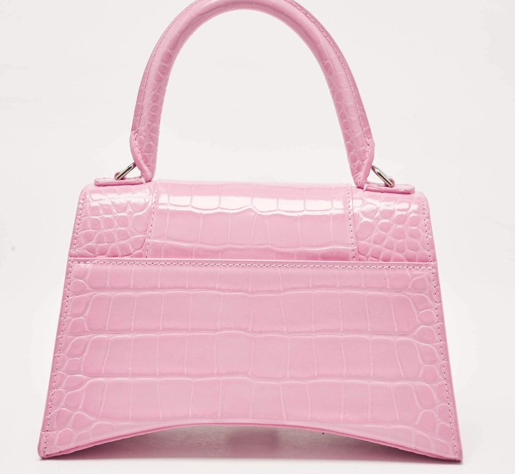 Balenciaga Pink Croc Embossed Leather Small Hourglass Top Handle Bag