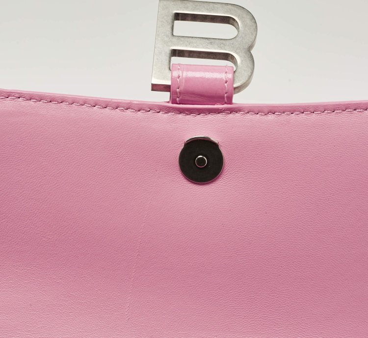Balenciaga Pink Croc Embossed Leather Small Hourglass Top Handle Bag