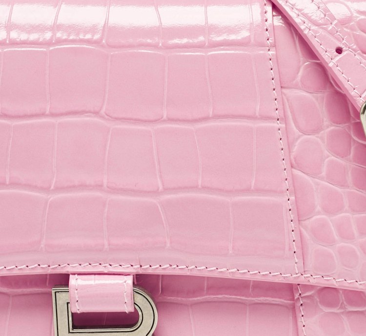 Balenciaga Pink Croc Embossed Leather Small Hourglass Top Handle Bag