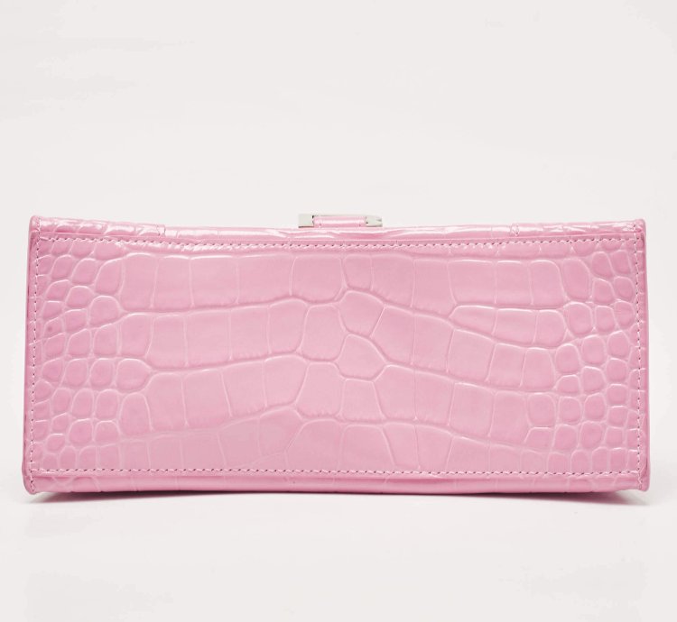 Balenciaga Pink Croc Embossed Leather Small Hourglass Top Handle Bag