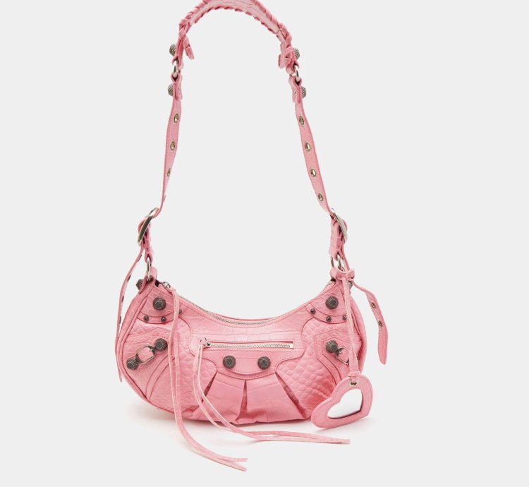 Balenciaga Pink Croc Embossed Leather Small Le Cagole Shoulder Bag