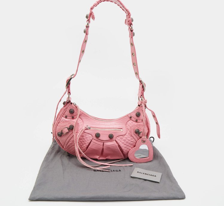 Balenciaga Pink Croc Embossed Leather Small Le Cagole Shoulder Bag