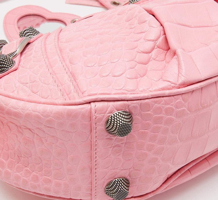 Balenciaga Pink Croc Embossed Leather Small Le Cagole Shoulder Bag