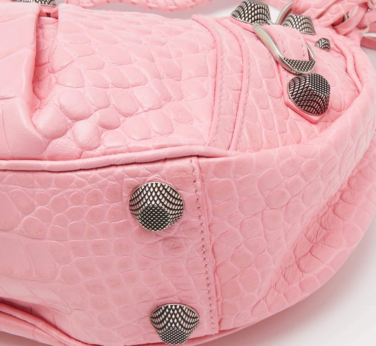 Balenciaga Pink Croc Embossed Leather Small Le Cagole Shoulder Bag