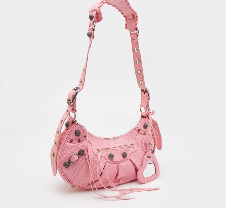 Balenciaga Pink Croc Embossed Leather Small Le Cagole Shoulder Bag