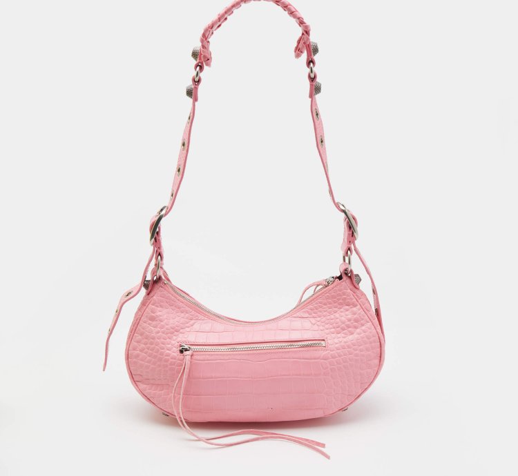 Balenciaga Pink Croc Embossed Leather Small Le Cagole Shoulder Bag