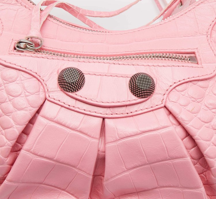 Balenciaga Pink Croc Embossed Leather Small Le Cagole Shoulder Bag