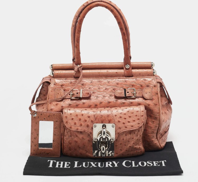 Balenciaga Pink Ostrich Chain Link Pocket Satchel