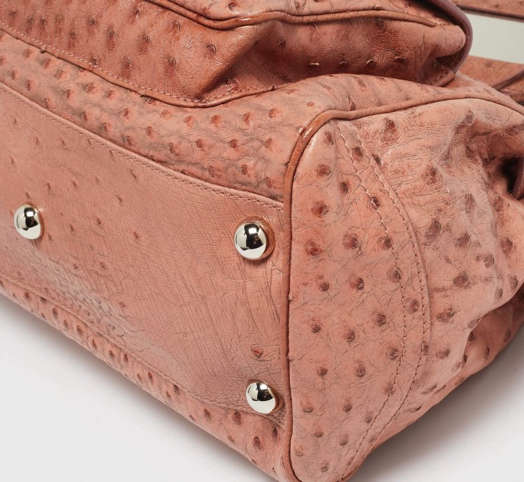 Balenciaga Pink Ostrich Chain Link Pocket Satchel