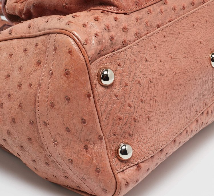 Balenciaga Pink Ostrich Chain Link Pocket Satchel