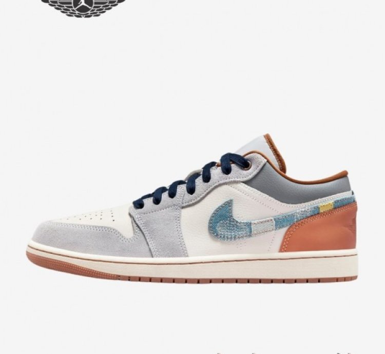 Nike Air Jordan 1 Low Se Repaired Denim Swoosh Sneakers