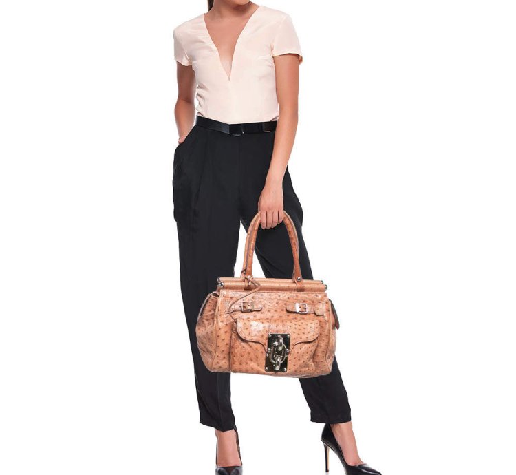 Balenciaga Pink Ostrich Chain Link Pocket Satchel