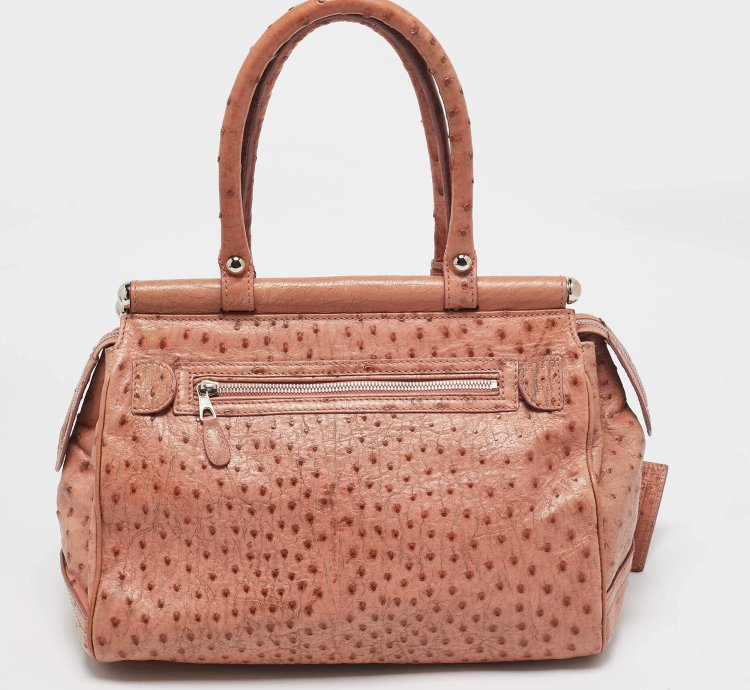Balenciaga Pink Ostrich Chain Link Pocket Satchel