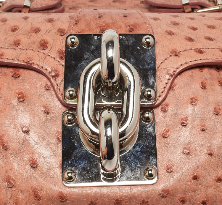 Balenciaga Pink Ostrich Chain Link Pocket Satchel