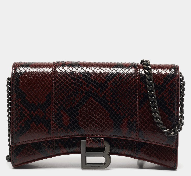 Balenciaga Red Black Python Embossed Leather Hourglass Wallet On Chain