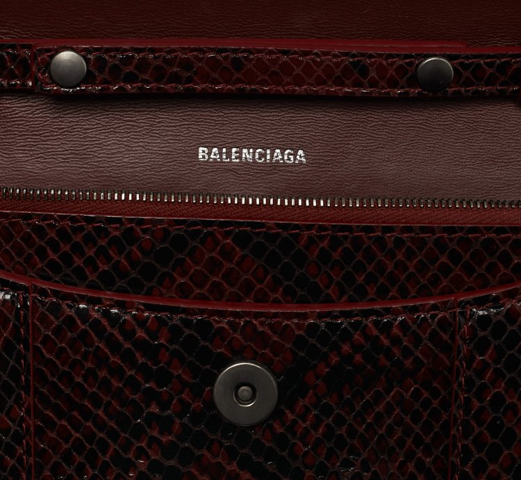 Balenciaga Red Black Python Embossed Leather Hourglass Wallet On Chain