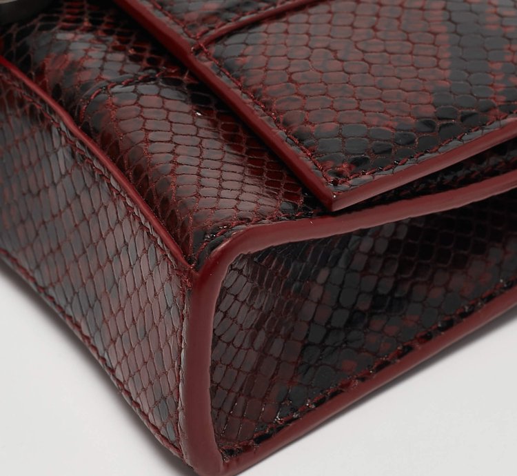 Balenciaga Red Black Python Embossed Leather Hourglass Wallet On Chain
